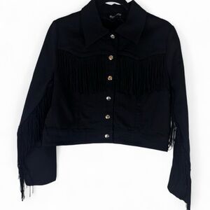 RoseCut Clothing Black Fringe Button-Up Jacket